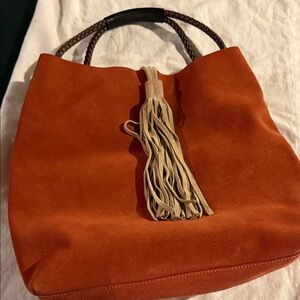 Elegant Rust Italian Suede Tote Bag with Tassel